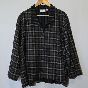 Habitat Plaid Button Swing Top XXL Wearable Art To Wear Artsy Crinkle